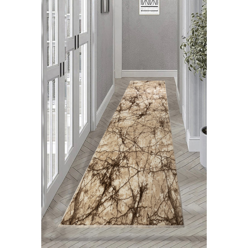 Purhome Abstract Custom Size Runner Rug Gel Backing Marble Design Beige Brown Cut to Size Rug Runner Wayfair